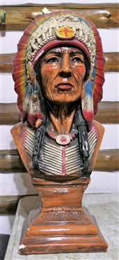 Chalk Indian Bust - Some Areas of Finish Loss - Measures - 25" tall