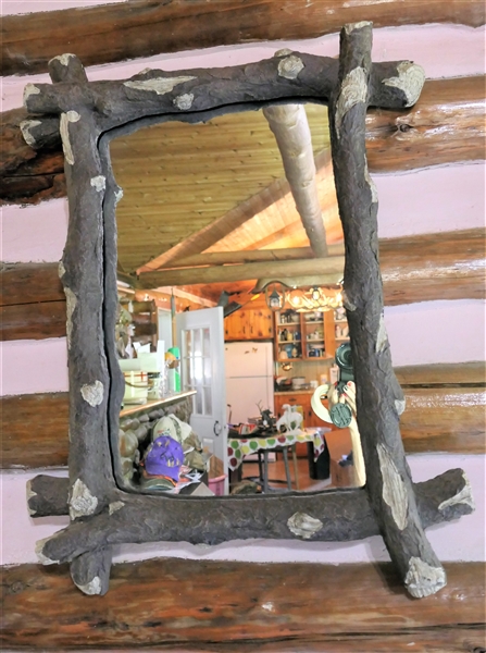 Faux Log Framed Mirror - Measures - 28" by 22 1/2"