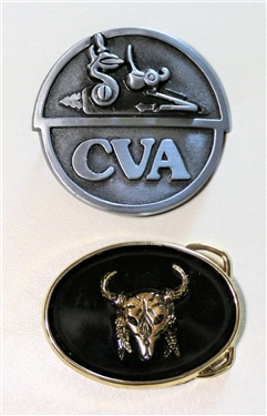CVA Pewter Belt Buckle by Mountain Rifle Pewter Finish - Connecticut Valley Arms, INC and Made in USA Skull Belt Buckle Measuring 3" by 2 1/4"