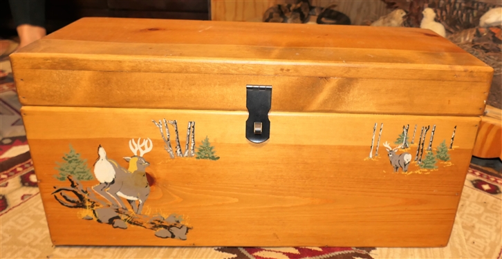 Wood Gun Box with Hand Painted Deer Scene with Tray  including Weaver D4 Scope and Sling Swivels - Measures 12 tall 24 by 9