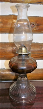 Oil Lamp with Burner and Glass Chimney - Measures 18 tall