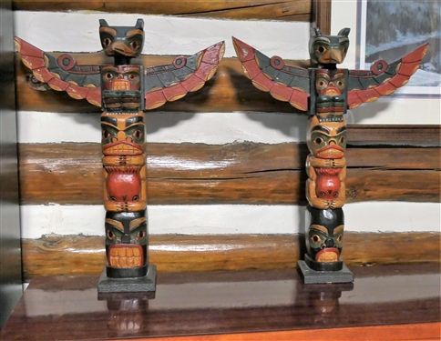 Pair of Wood Carved Totems - Measuring 20 tall