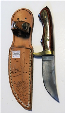 Mack the Knife Custom & Hand Made Knife - Troutdale, VA - with Leather Sheath and Nice Wood Handle - Measures 10 Long