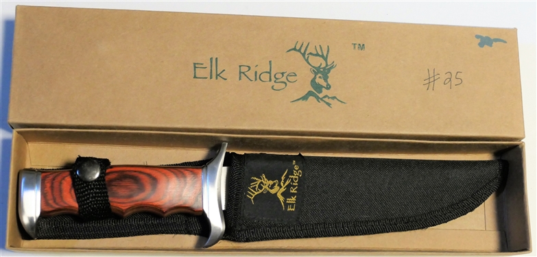 Elk Ridge Knife with Wood Handle in Sheath and Original Box - Measures 12 1/2 Long