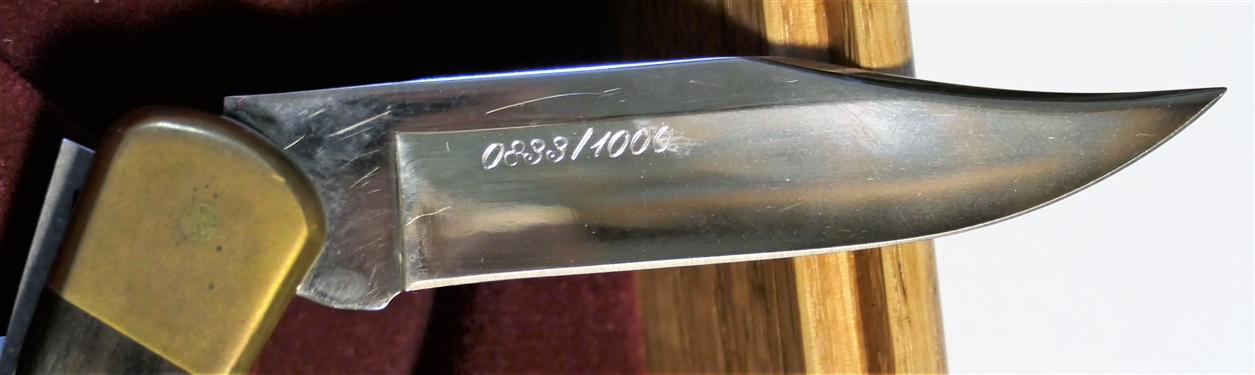 Model 110 Mallard Ducks in Flight Buck Knife in Wood Case with Matching Etched Marble Lift Top - Number 0833 or 1000