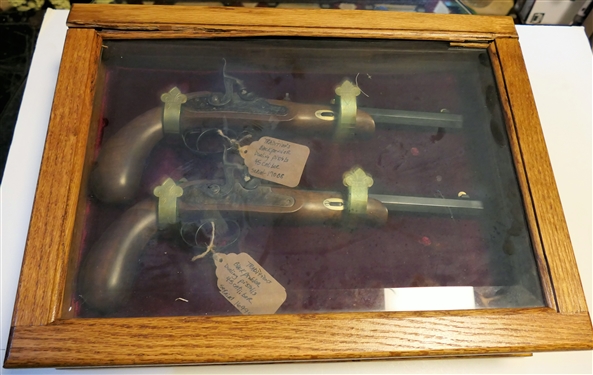 Pair of Traditions Black Powder Dueling Pistols in Dovetailed Oak Case - Top of Case is Damaged