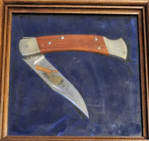 Buck Model 110 Knife with Eagle on Blade in Wood Box