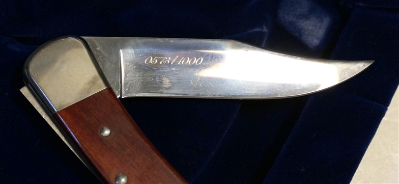 Buck Model 110 Knife with Eagle on Blade in Wood Box