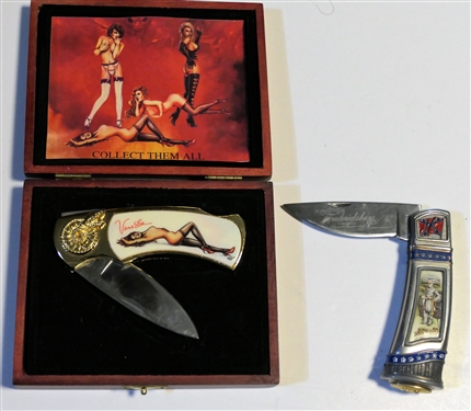Franklin Mint Robert E. Lee Folding Knife and Vanessa Pinup Knife in Wood Box