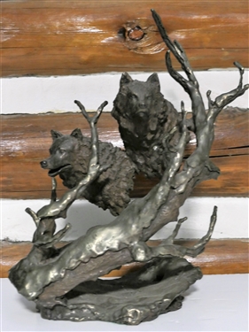 Mark Hopkins 1993 - Bronze Wolfe Sculpture - Number 231 - Measures 15 tall 10 Across