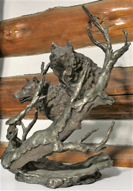 Mark Hopkins 1993 - Bronze Wolfe Sculpture - Number 231 - Measures 15 tall 10 Across