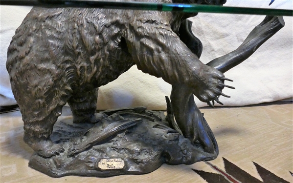 Gone Fishin by Burl Jones - Resin Bear Coffee Table with Glass Top - Bear is in 2 Pieces to Appear Table is Floating Around Him - Measures 16 1/2 to Table Top - 46 by 26