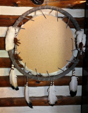 Chico's Art Painted War Shield with Wolf - Measures 26 Across