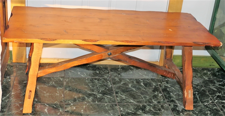 Trestle Style Coffee Table - Measuring 18 tall 44 by 20 - Some Chewed Places on Corners