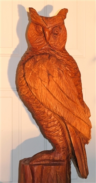 Chainsaw Art - Wood Carved Owl Statue - From Single Tree - Measures 46 Tall