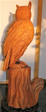 Chainsaw Art - Wood Carved Owl Statue - From Single Tree - Measures 46 Tall