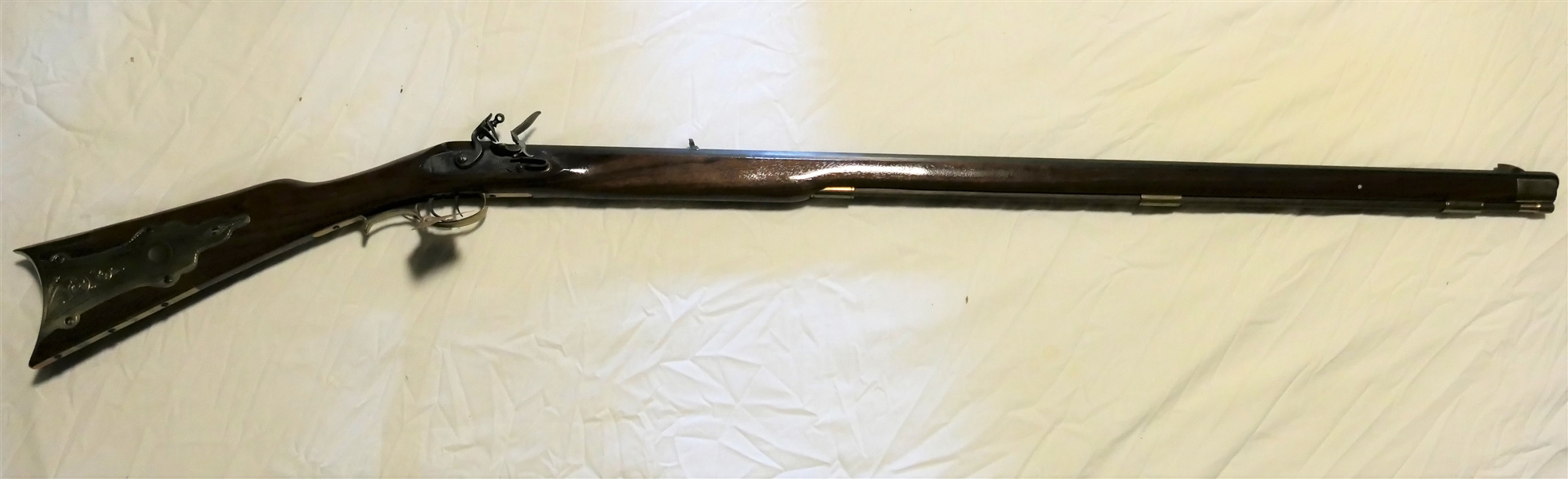 Connecticut Valley Arms Inc. .50 Caliber Black Powder Long Rifle- Made in Spain - Brass Patch Box - with Ram Rod -Engraved Brass Details