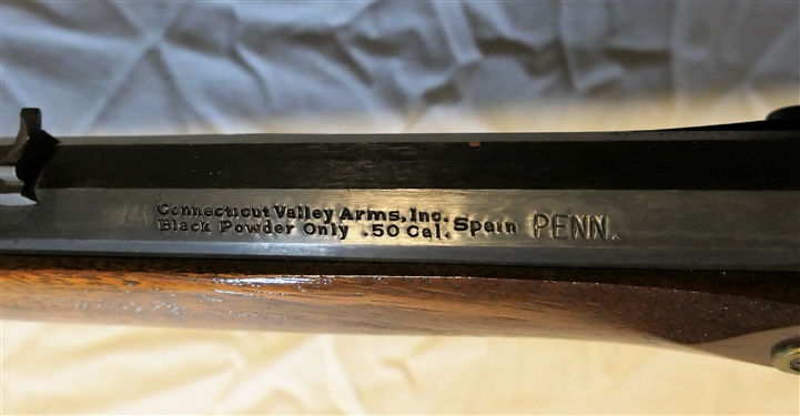 Connecticut Valley Arms Inc. .50 Caliber Black Powder Long Rifle- Made in Spain - Brass Patch Box - with Ram Rod -Engraved Brass Details