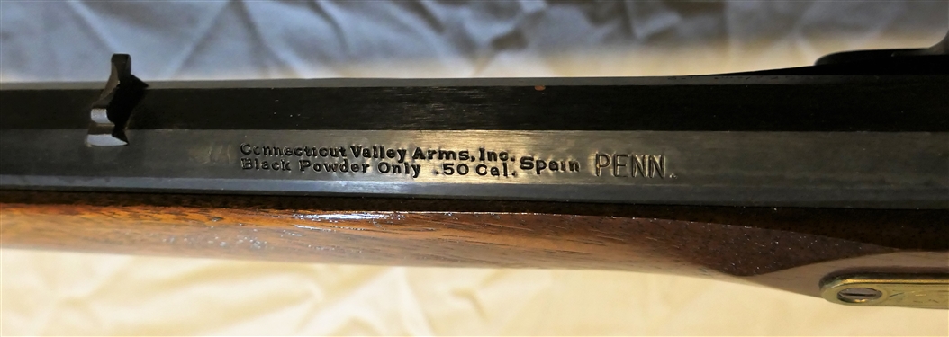 Connecticut Valley Arms Inc. .50 Caliber Black Powder Long Rifle- Made in Spain - Brass Patch Box - with Ram Rod -Engraved Brass Details