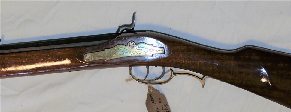 Connecticut Valley Arms Inc. .50 Caliber Black Powder Long Rifle- Made in Spain - Brass Patch Box - with Ram Rod -Engraved Brass Details
