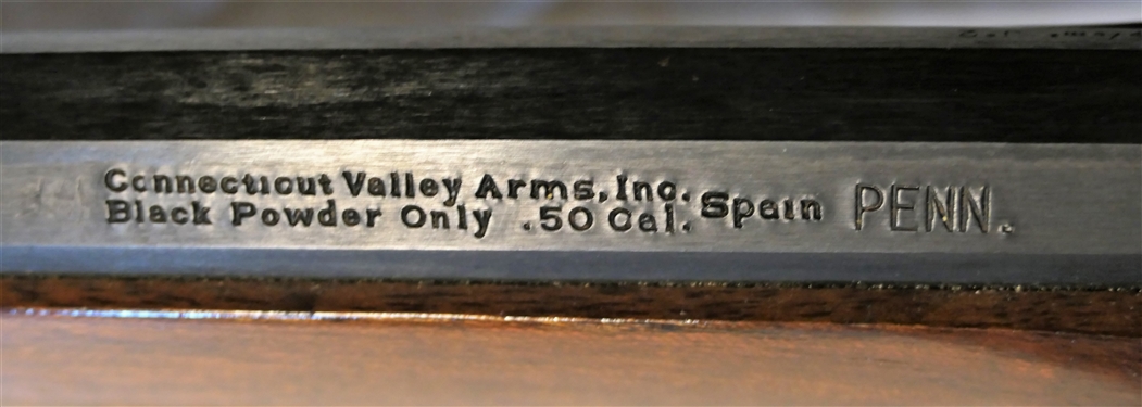 Connecticut Valley Arms Inc. .50 Caliber Black Powder Long Rifle- Made in Spain - Brass Patch Box - with Ram Rod -Engraved Brass Details
