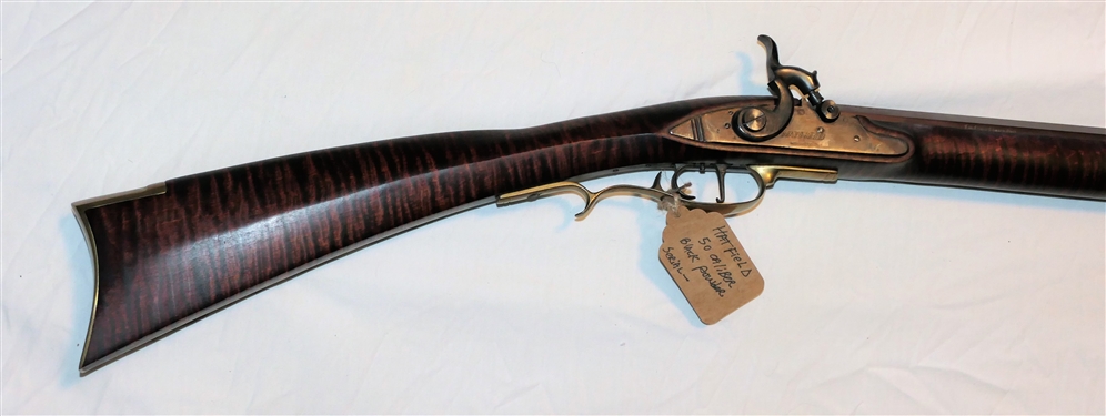 Hatfield .50 Caliber Black Powder Long Rifle - Beautiful Flame Mahogany Wood Stock