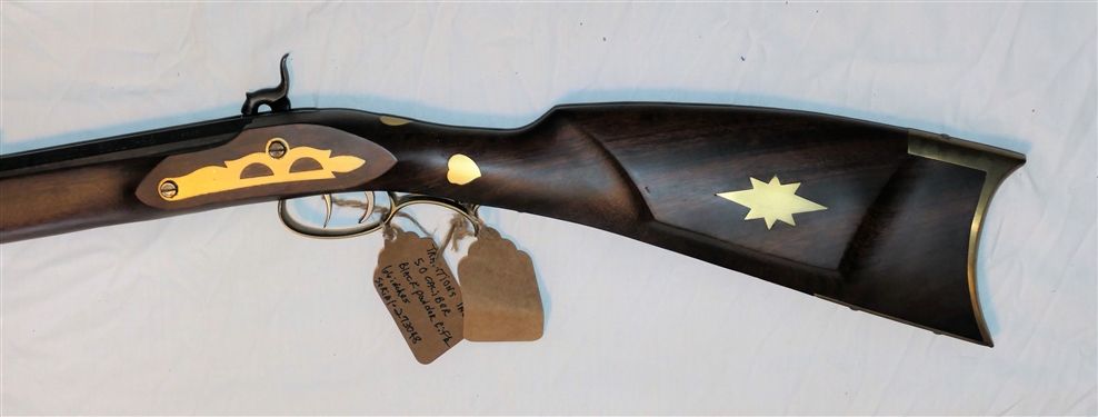 Traditions, INC. .50 Cal Black Powder Long Rifle - 1-66 - Brass Patch Box and Brass inlaid Starbursts and Hearts on Stock - Double Trigger