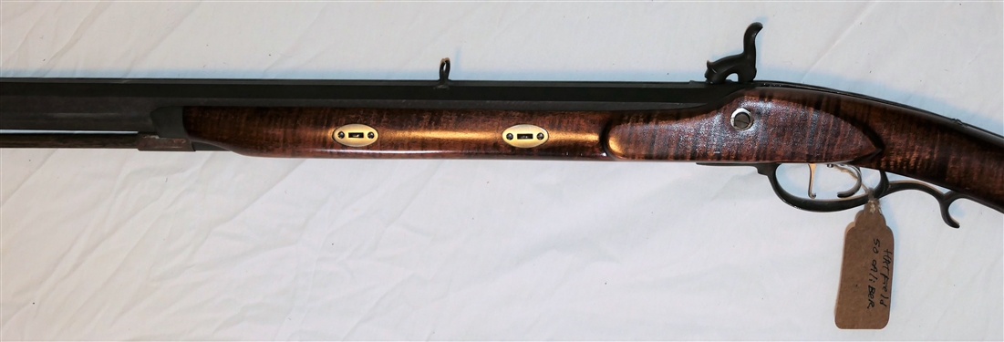 Hatfield .50 Caliber Black Powder Long Rifle - Beautiful Flame Mahogany Wood Stock - Some Rust on Ram Rod and Underside of Barrel
