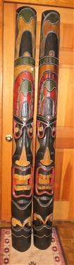 Not in House - Pair of Indonesian Wood Carved and Painted Hanging Totem - Measures 78 Tall