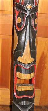 Not in House - Pair of Indonesian Wood Carved and Painted Hanging Totem - Measures 78 Tall