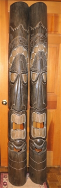 Pair of Indonesian Wood Carved Hanging Totems - Measuring 78 Tall