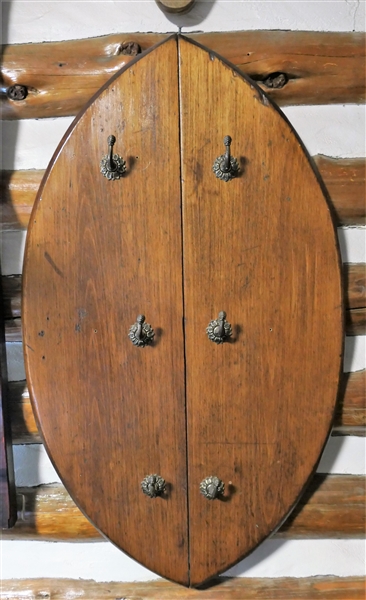 Oval Wall Plaque with Brass Hanging Hooks - Board Measures 36" by 21 1/2"