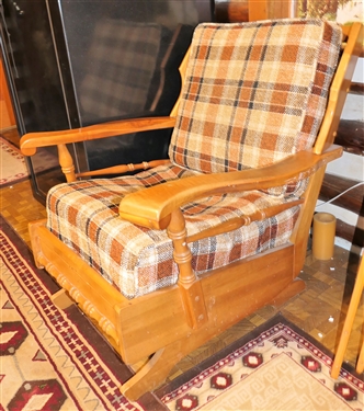 Maple Platform Rocker with Brown, Orange, and Gold Cushions