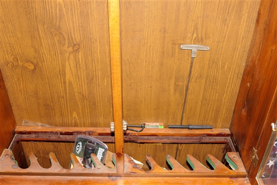 Gun Cabinet with Glass Doors at Top - Blind Doors At Bottom with Flying Ducks - Holds 10 Guns - Measures 71 tall 37 by 10 1/2
