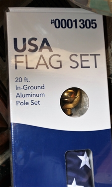 20 Foot In- Ground Aluminum Flag Pole Set New in Box with 3' by 5' American Flag