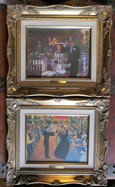 Pair of The Marks Collection Gone With The Wind Prints on Canvas -  Good Morning Ladies and The Confederate Ball Framed - Each Measures 13 1/2 by 15 1/2