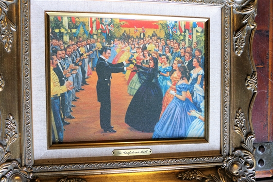 Pair of The Marks Collection Gone With The Wind Prints on Canvas -  Good Morning Ladies and The Confederate Ball Framed - Each Measures 13 1/2 by 15 1/2