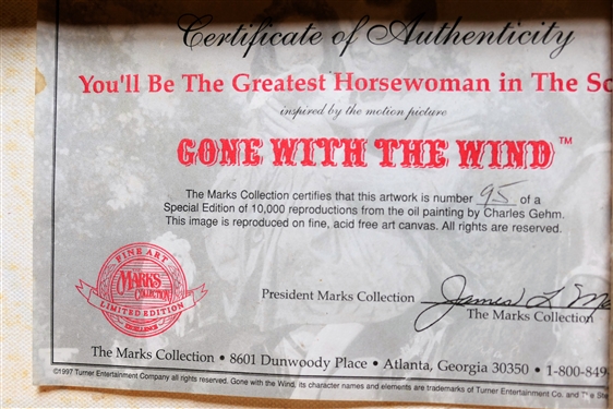 Pair of The Marks Collection Gone With The Wind Prints on Canvas-   First Glance and You Will Be The Greatest Horse Woman Framed Each measures 15 1/2 by 13 1/2