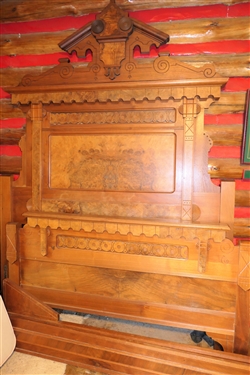 Walnut Victorian High Back Bed with Footboard and Wood Rails - 60 Wide (Queen?)