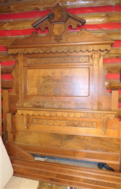 Walnut Victorian High Back Bed with Footboard and Wood Rails - 60 Wide (Queen?)