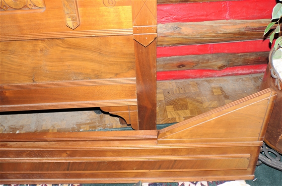 Walnut Victorian High Back Bed with Footboard and Wood Rails - 60 Wide (Queen?)