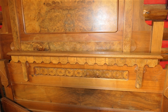 Walnut Victorian High Back Bed with Footboard and Wood Rails - 60 Wide (Queen?)
