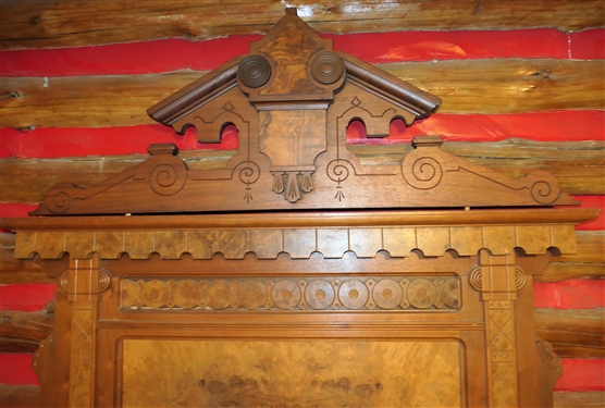 Walnut Victorian High Back Bed with Footboard and Wood Rails - 60 Wide (Queen?)