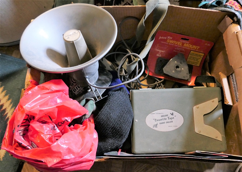 Johnny Stewartss Deluxe Cassette Tape Game Caller System, "8-Pointer" Hat, Camo Pouch, Hats, Johnny Ray Swivel Mount, Etc.