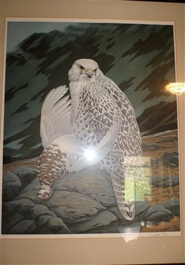 Richard Sloan 1997 Signed and Numbered 119/600 Hawk Print - Framed and Matted - Some Fading - Frame Measures 32 by 27 1/2