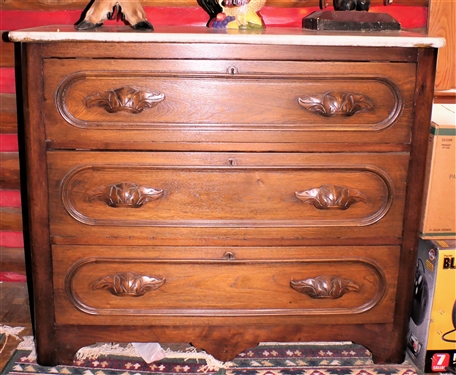 Walnut Marble Top Chest with Carved Pulls - Measures 36 tall 41 by 18