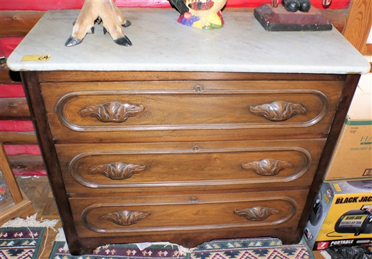 Walnut Marble Top Chest with Carved Pulls - Measures 36 tall 41 by 18