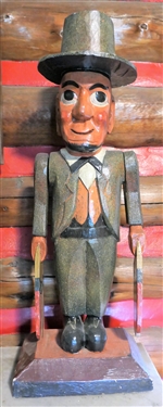Wood Carved with Moveable Arms Holding Flags - Measures 26 1/2 Tall