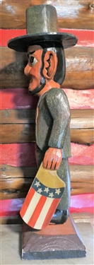 Wood Carved with Moveable Arms Holding Flags - Measures 26 1/2 Tall