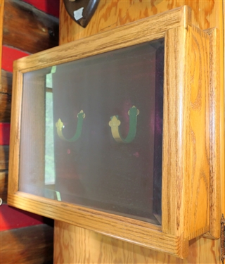Oak Pistol Display Case with Beveled Glass - Measures 19 by 15 by 5 Deep